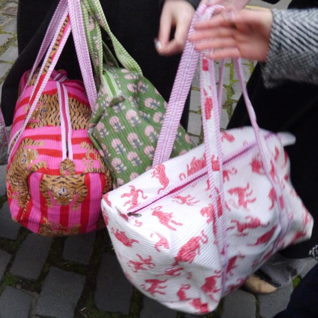 Dancing Leopard Duffel- WHITE/PINK