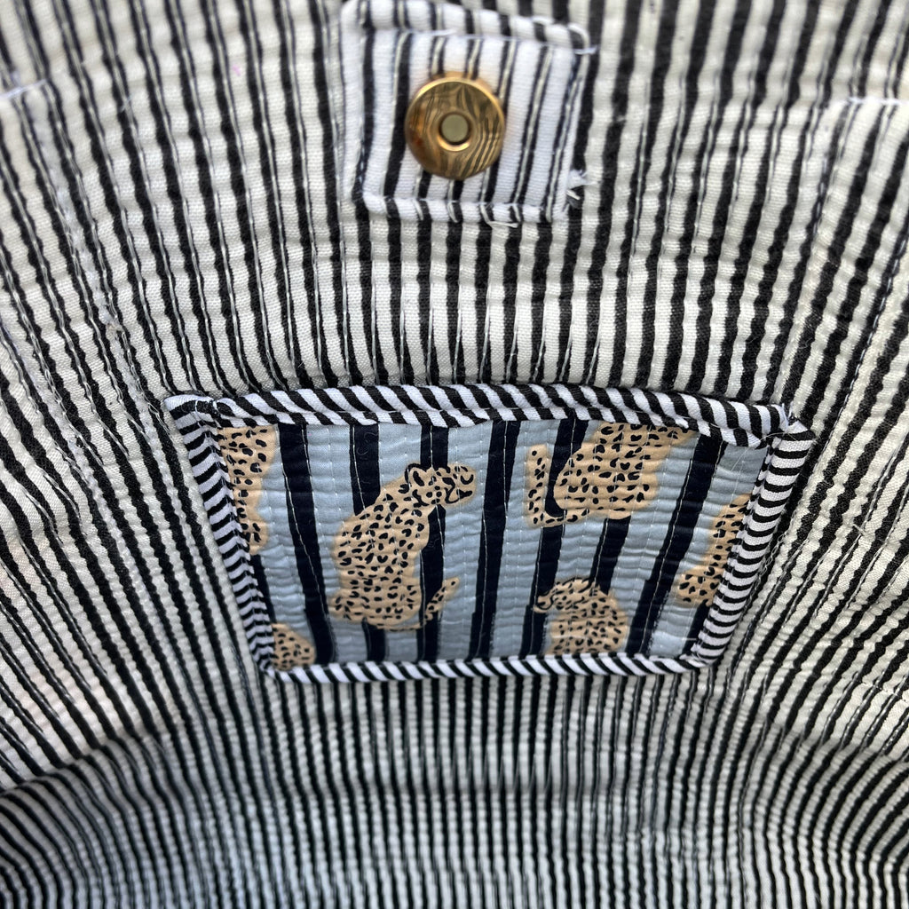 Stripy Leopard Tote- BLUE