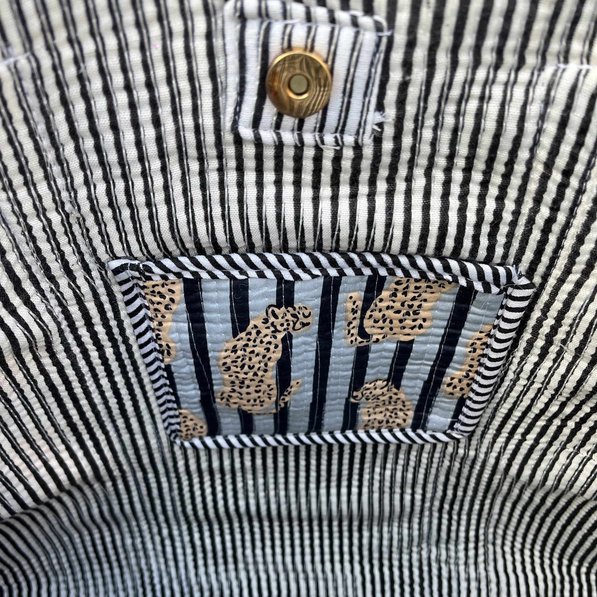 Blue stripe leopard tote