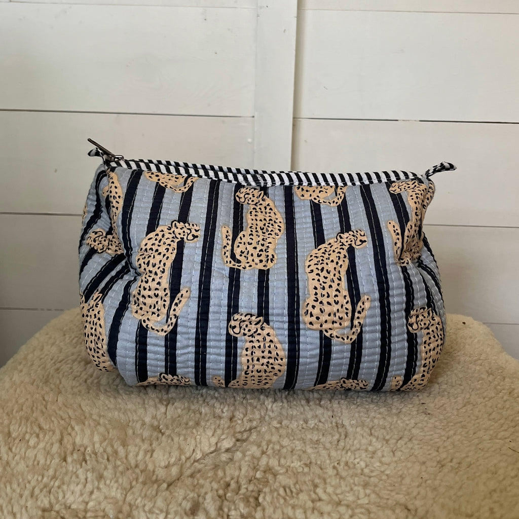 Stripy Leopard Washbag- BLUE