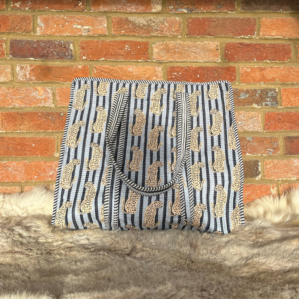 Stripy Leopard Tote- BLUE