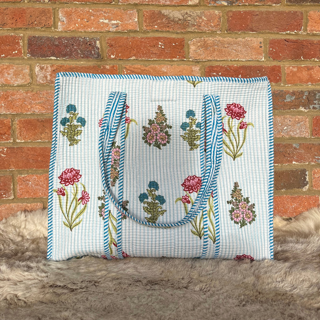 Flower POWA Tote- BLUE/WHITE
