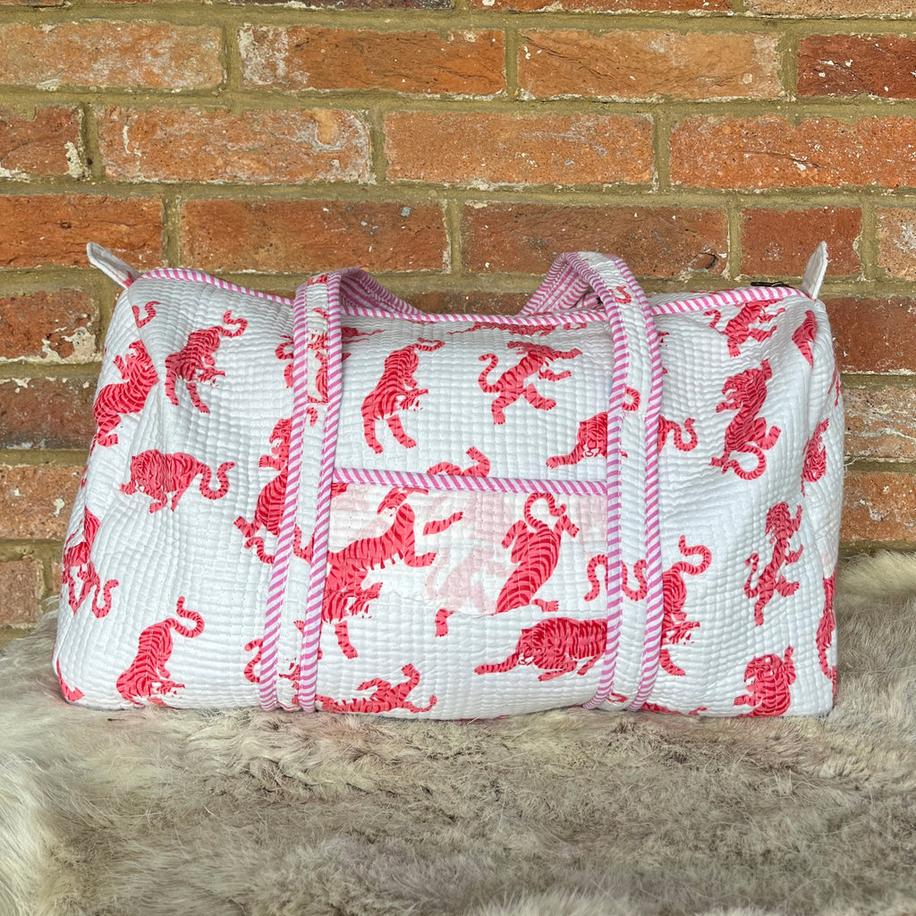 Dancing Leopard Duffel- WHITE/PINK