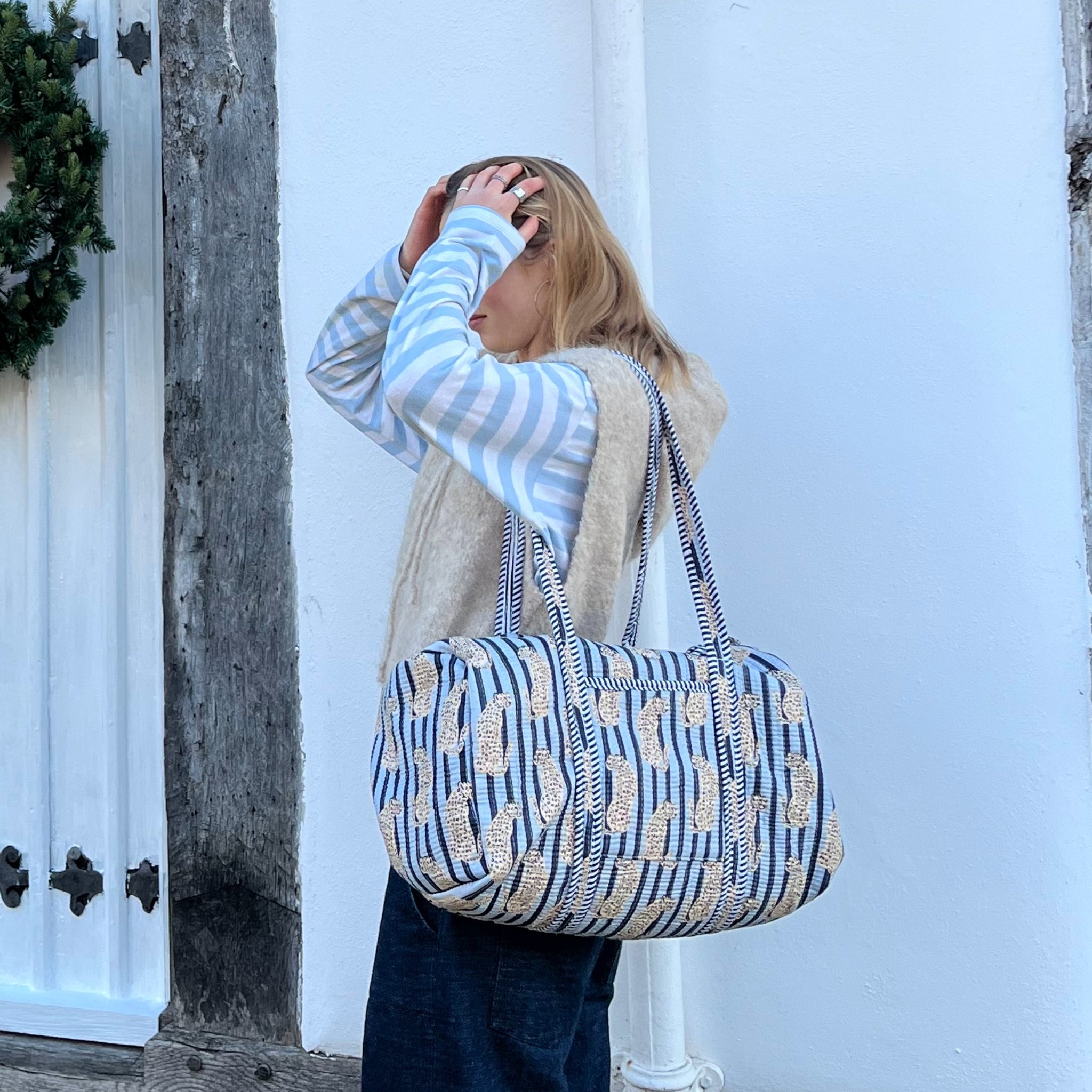 Stripy Leopard Duffel- BLUE