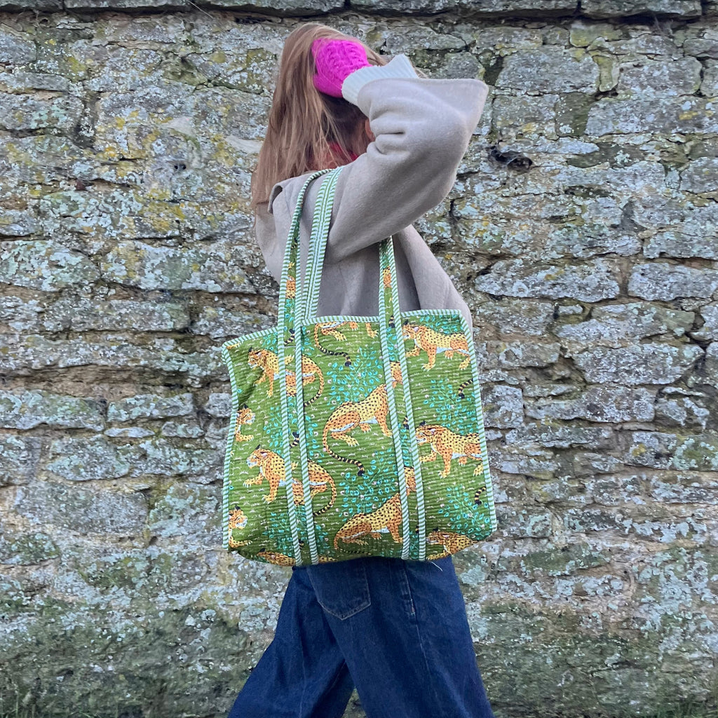 Forest Leopards Tote- GREEN