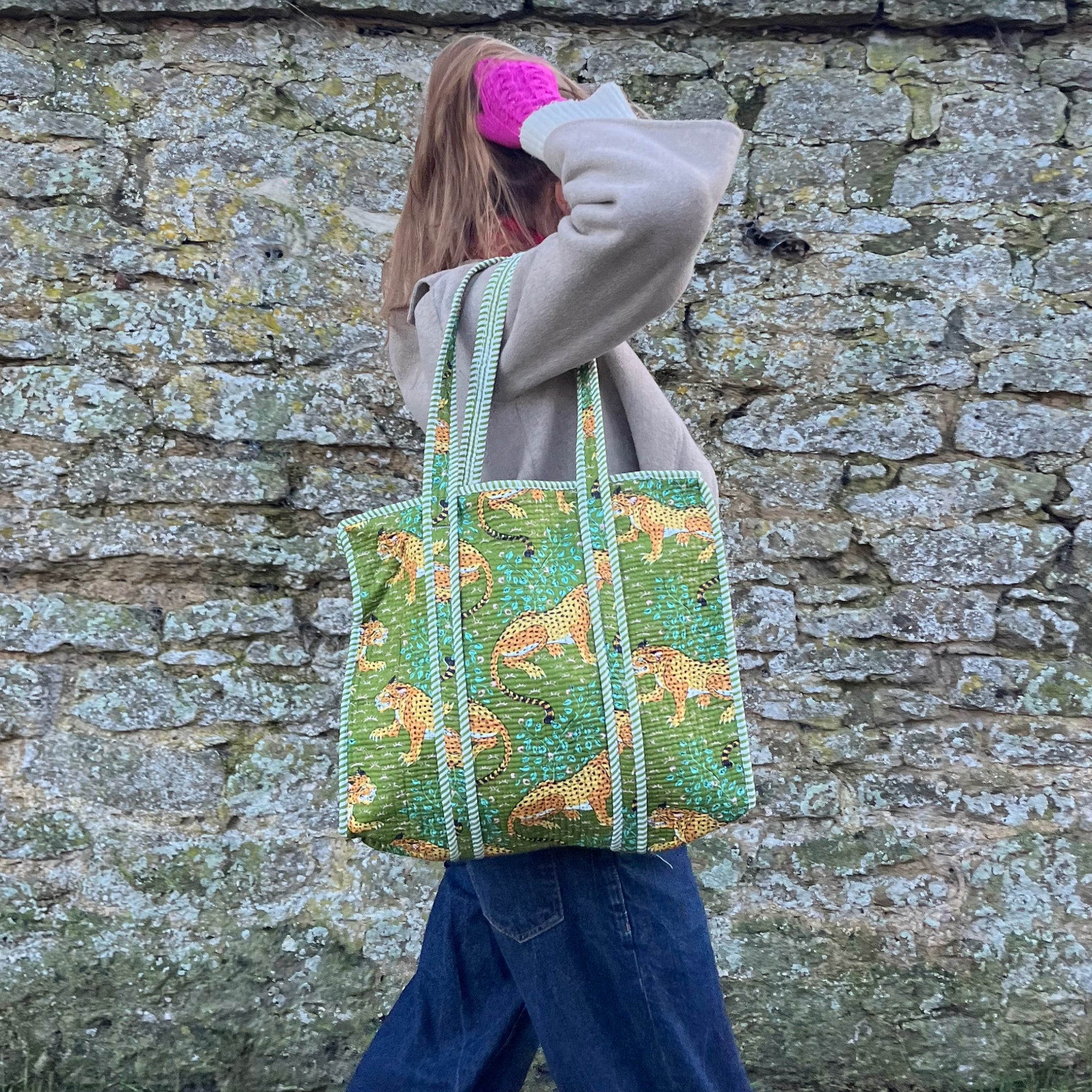 Forest Leopards Tote- GREEN