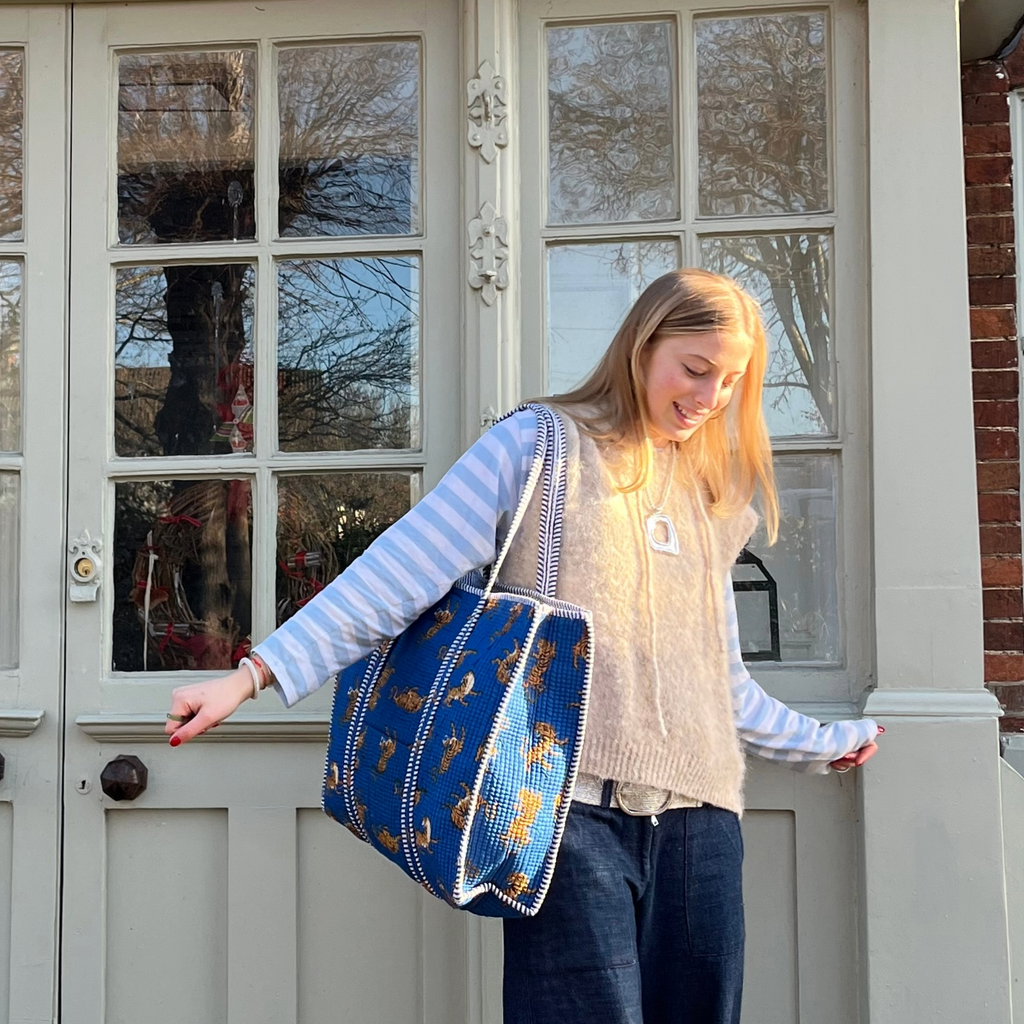 Dancing Leopards Tote- NAVY